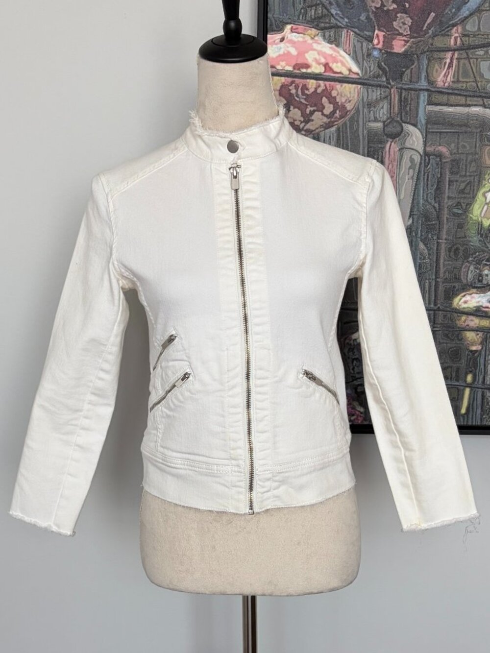 Cloth & Stone Ivory Moto Style Denim Jacket S